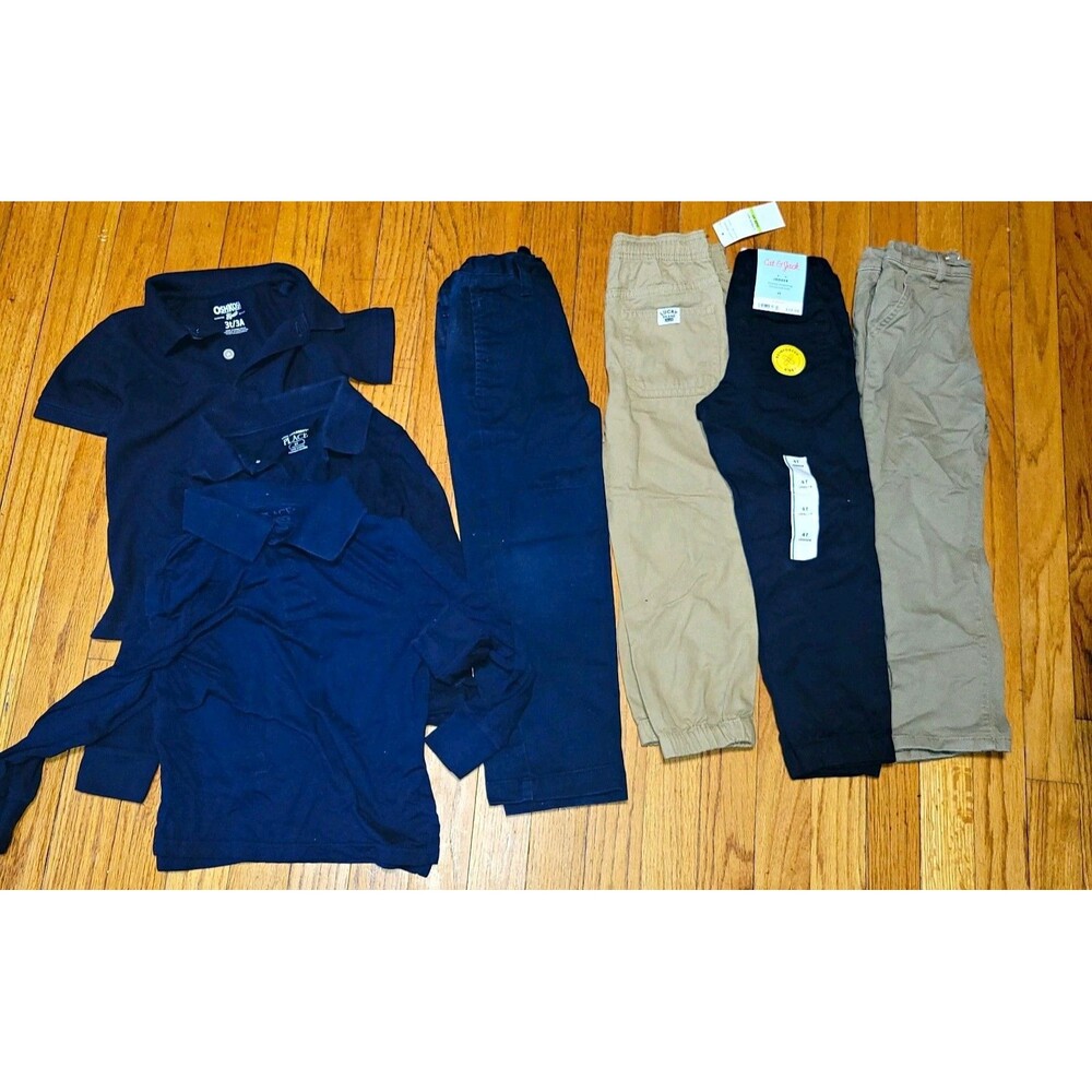 bundle of 4 pants 3 shirts uniform boys Cat & Jack Boys 4T Navy Polos  Khaki